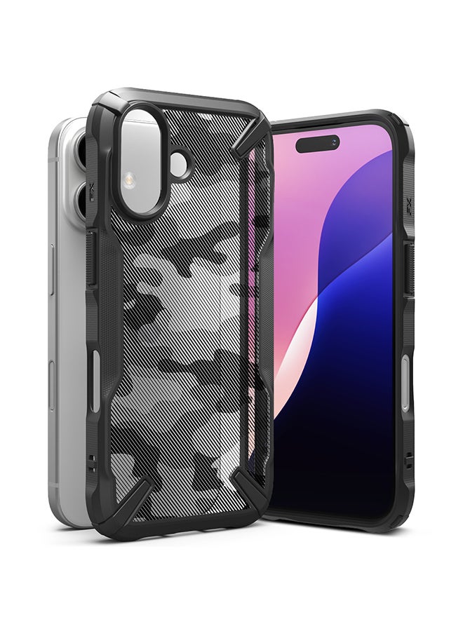 Ringke Fusion-X For iPhone 16 Case Cover Transparent Hard Back Soft Flexible TPU Bumper Scratch Resistant Shockproof Protection Phone Cover- Camo Black - Image 1