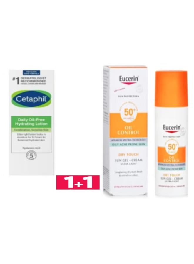 Cetaphil Daily Moisturizing Lotion Oil Free + Oil Control Sun Gel-Cream Ultra Light SPF 50+ Dry Touch 88ML+50MLml - Image 1