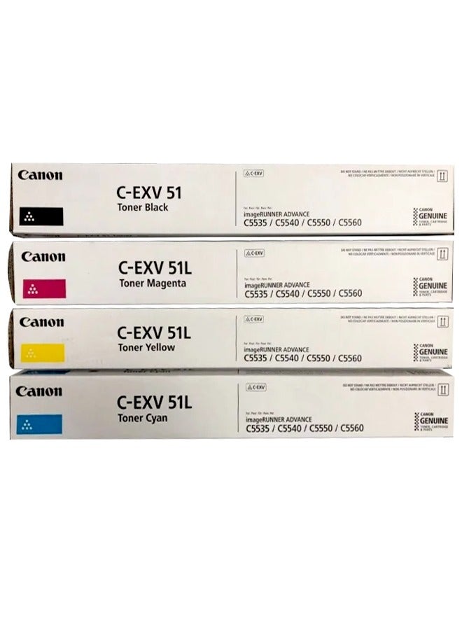 Canon Original C-EXV 51 / C-EXV 51L  Toner Cartridge Multipack, IR-C5535i- 4 Pack Black Cyan Yellow Magenta  - Image 1