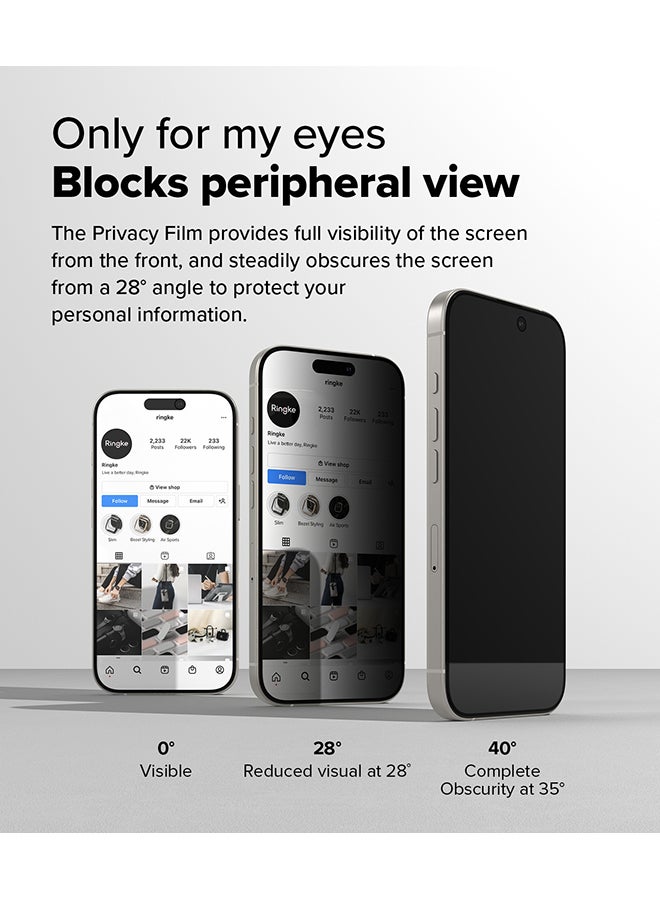 Ringke - Privacy Tempered Glass [Easy Slide ] [Anti Spy] For iPhone 16 Pro Max Screen Protector, Easy to Install Case Friendly Privacy Screen Protector- 2 Pack, W Installation Jig - Image 1