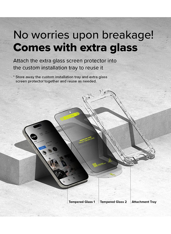 Ringke - Privacy Tempered Glass [Easy Slide ] [Anti Spy] For iPhone 16 Pro Max Screen Protector, Easy to Install Case Friendly Privacy Screen Protector- 2 Pack, W Installation Jig - Image 1