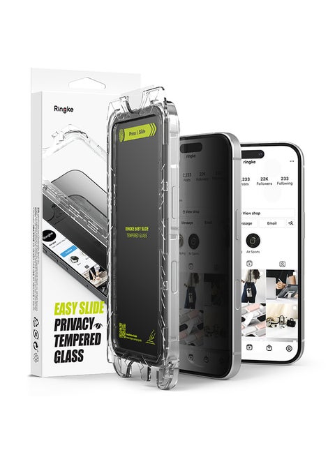 Privacy Tempered Glass [Easy Slide ] [Anti Spy] For iPhone 16 Plus/15 Plus Screen Protector, Case Friendly Privacy Screen Protector 2 Pack, W Installation Jig