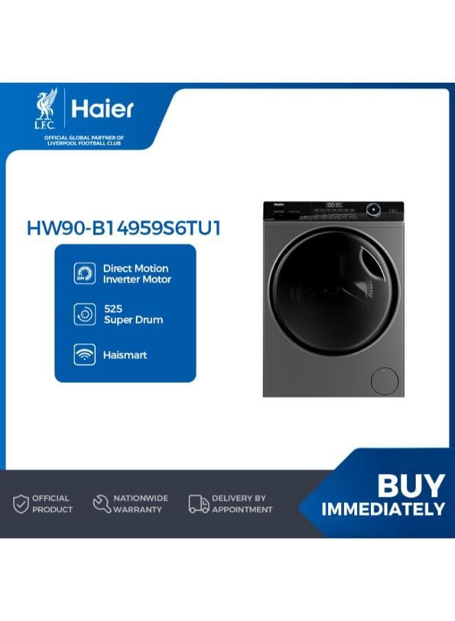 Washing Machine 9 KG Front Loading,  WiFi Haismart Direct Motion inverter Motor 525mm Super Drum Steam - HW90-B14959S6TU1 silver