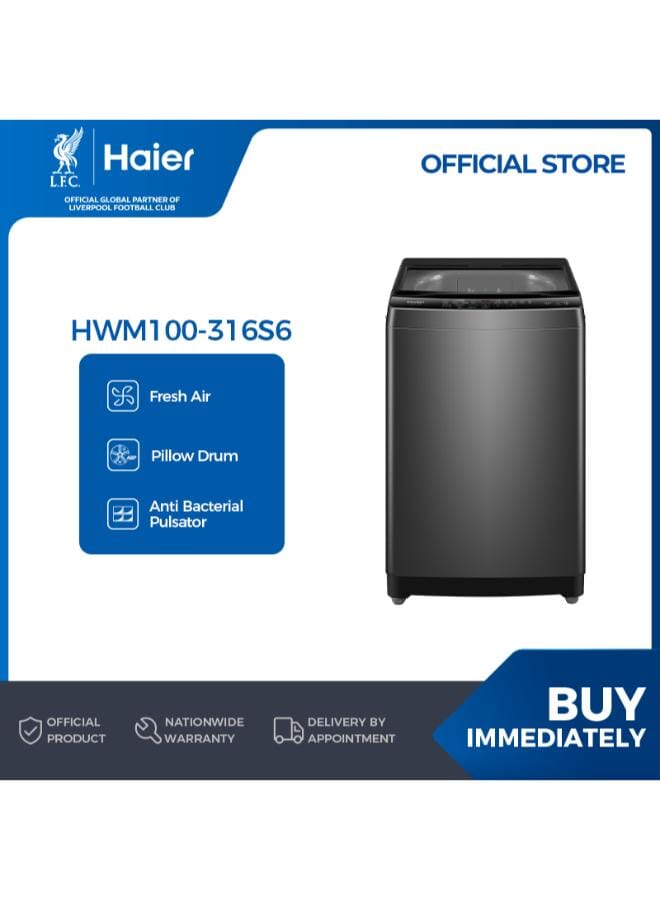 هاير غسالة هاير 10 كجم تحميل علوي أوتوماتيكية بالكامل مع وظيفة تنقية الهواء وتعقيم وباب هيدروليكي، HWM100-316S6 - Image 1