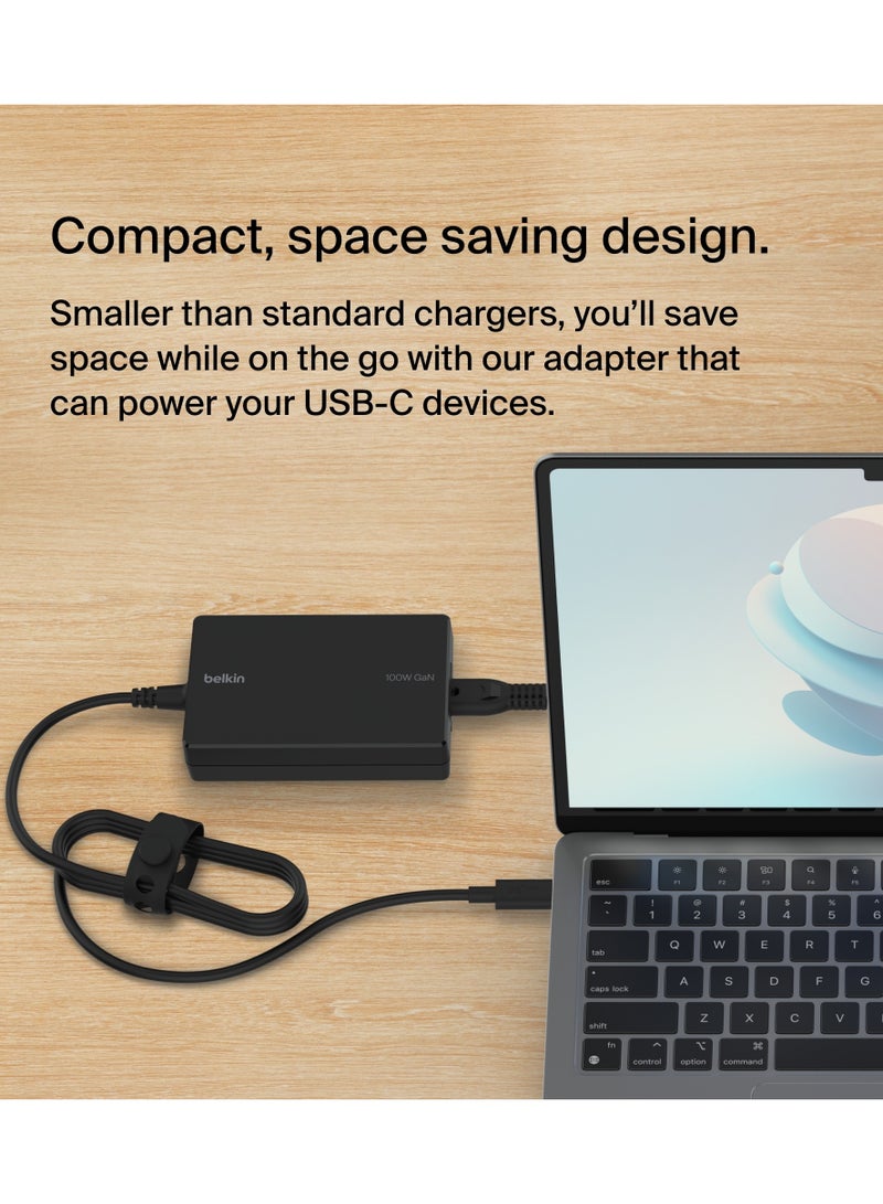 Connect 100W USB-C Core GaN Power Adapter, Fast-Charging Adapter w/ Universal USB-C Compatibility, 100W Power Delivery, 8ft Power Cable for Gaming, MacBook Pro, PC Laptops, Chromebook Black