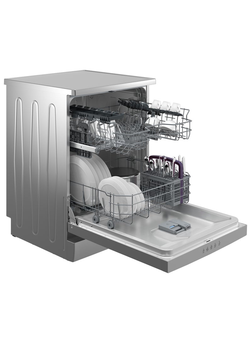 بيكو - Dishwasher 5 Programs 14 Persons 60 cm - LED - Half Load + Hygiene Intense + Steam Gloss 0.93 kW BDFN15421S Silver - Image 1