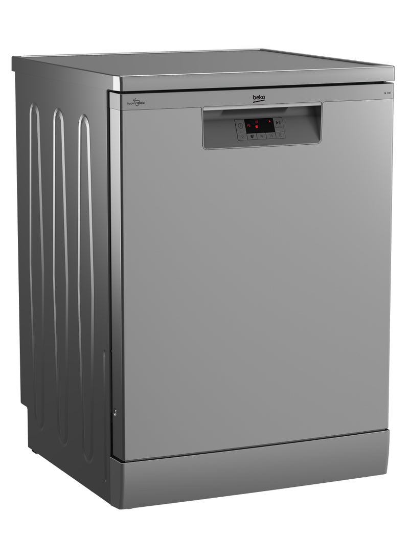 بيكو - Dishwasher 5 Programs 14 Persons 60 cm - LED - Half Load + Hygiene Intense + Steam Gloss 0.93 kW BDFN15421S Silver - Image 1