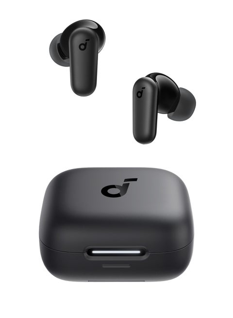 سماعات أذن Soundcore P30i من Anker، إلغاء ضوضاء قوي وذكي، صوت جهير قوي، وقت تشغيل 45 ساعة، حافظة 2 في 1 وحامل هاتف، IP54، سماعات أذن لاسلكية، بلوتوث 5.4، أسود