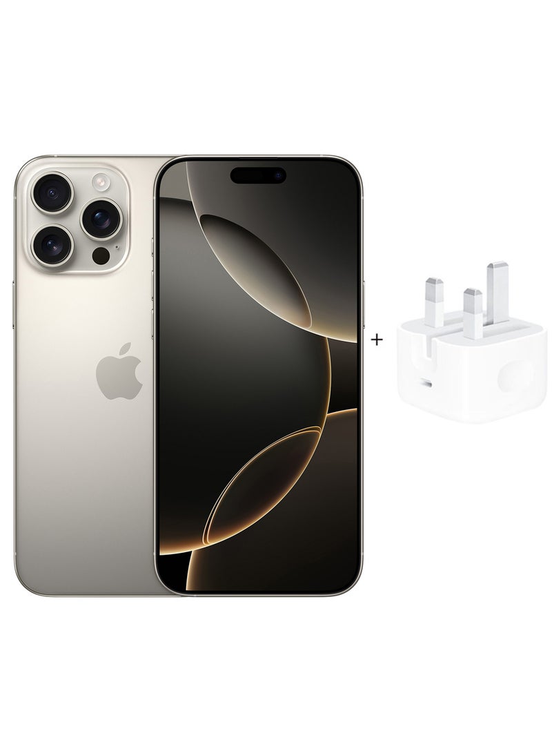 Apple - iPhone 16 Pro Max 1TB Natural Titanium With 20W Adapter - Middle East Version - Image 1