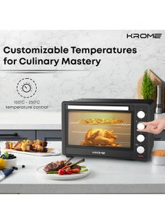 Krome Electric Oven- 100℃~250℃ TEMP Setting, Rotisserie, Toasting, Baking,Grilling & Broiling, Convection Fan, 60 Min Timer With Automatic Shut-Off,1 Year Warranty 60 L 2000 W KR-OTG60OM Black  - Image 5