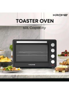 Krome Electric Oven- 100℃~250℃ TEMP Setting, Rotisserie, Toasting, Baking,Grilling & Broiling, Convection Fan, 60 Min Timer With Automatic Shut-Off,1 Year Warranty 60 L 2000 W KR-OTG60OM Black  - Image 3