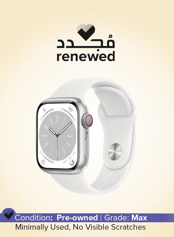 Apple Renewed - Watch Series 8 GPS + Cellular 41mm Aluminium Case With White Sport Band Silver - Image 1