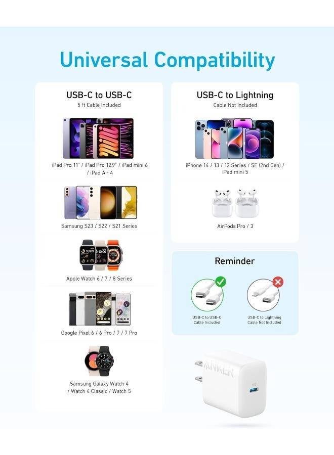 20W USB C Fast Wall Charger Block for iPhone 15/15 Plus / 15 Pro / 15 Pro Max/iPad Pro/AirPods Pro 2 and More White