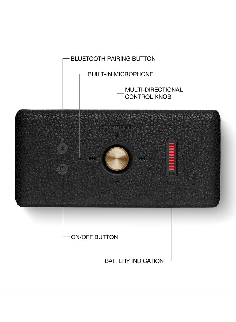 Marshall - Emberton III Portable Bluetooth Speaker - Water Resistant Wireless Speaker Portable Speaker With 32+ Hours Of Playtime Black and Brass - Image 1