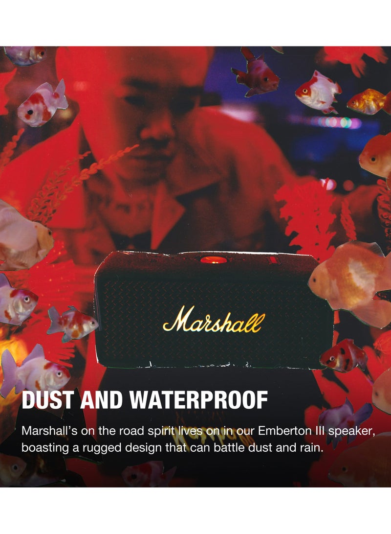 Marshall - Emberton III Portable Bluetooth Speaker - Water Resistant Wireless Speaker Portable Speaker With 32+ Hours Of Playtime Black and Brass - Image 1