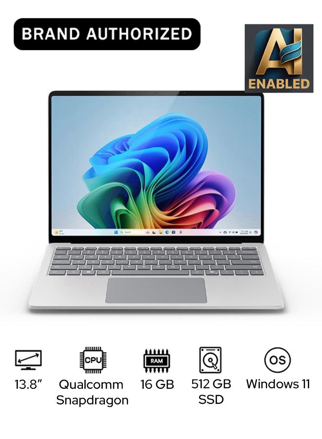 Microsoft Surface Laptop 7 Copilot+ PC Laptop With 13.8-Inch Display, Qualcomm Snapdragon X Elite Processor/16GB RAM/512GB SSD/Qualcomm Adreno Graphics/Windows 11 English/Arabic PLATINUM - Image 1