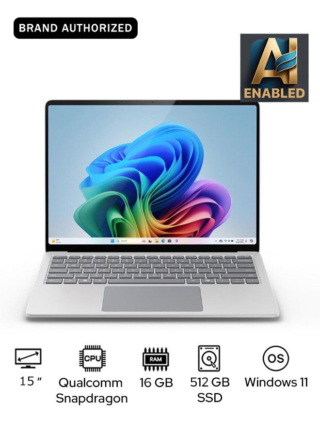 Microsoft Surface Laptop 7 Copilot+ PC Laptop With 15-Inch Display, Qualcomm Snapdragon X Elite Processor/16GB RAM/256GB SSD/Qualcomm Adreno Graphics/Windows 11 English/Arabic PLATINUM - Image 1