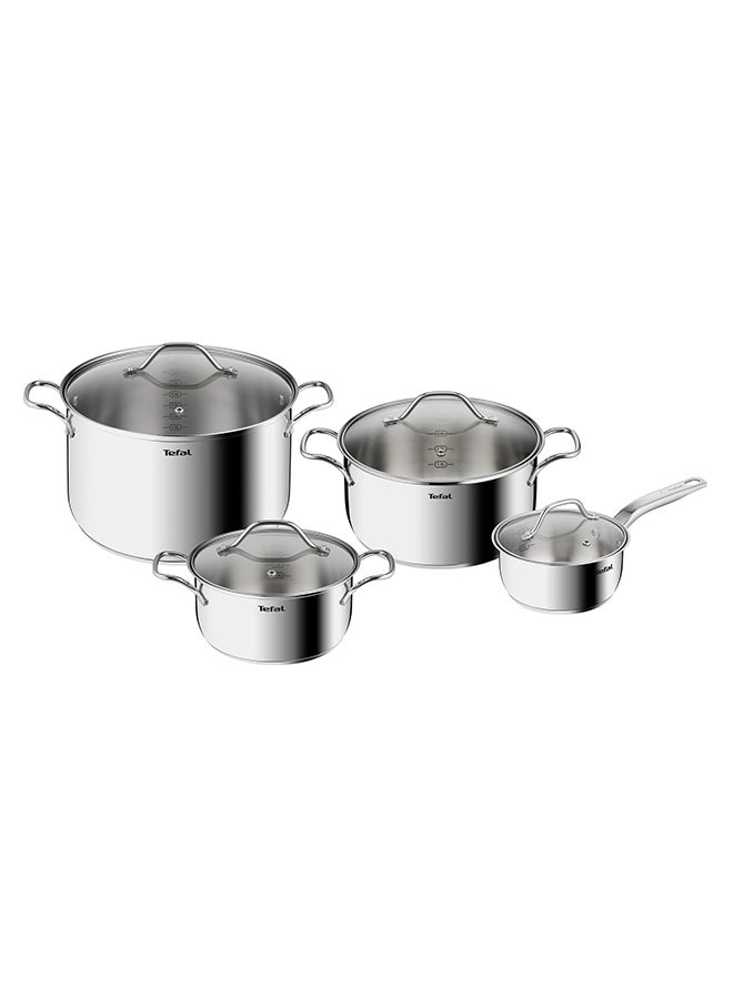 TEFAL Intuition 8 pc set | saucepan 16 cm+lid, stewpots 20/24+lids, stockpot 28 cm+lid | Premium Stainless steel 18/10 | Measuring marks | Glass lid | Induction | Stewing, Boiling | Recipe | B864S874 Stainless steel - Image 1