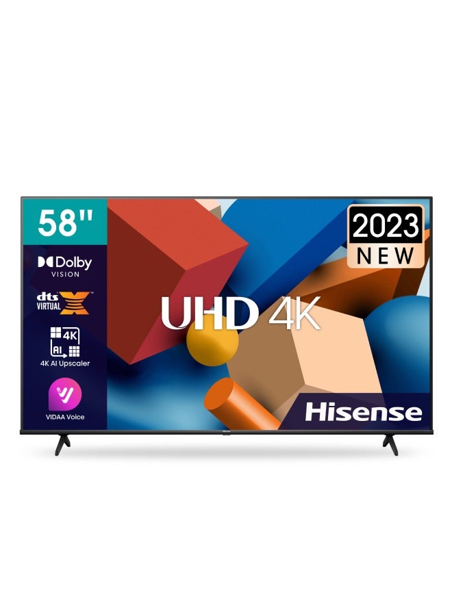 هايسنس Hisense 58 Inch Smart TV 4K UHD LCD Dolby Vision, Natural Colour Enhancer,VIDAA U5 OS, Youtube, Netflix, Disney +, Freeview Play and WiFi, Model (58A6K) 58A6K Black  - Image 1