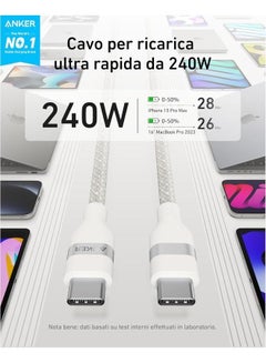 Anker USB C Cable, 240W 3 ft Upcycled-Braided USB C to USB C Cord, Type C Charger Fast Charging Cable for iPhone 15/15 Pro/15 Plus/15 Pro Max, MacBook Pro, iPad Pro, iPad Air 4, Galaxy S23 White  - Image 4