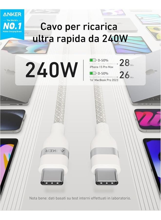 Anker USB C Cable, 240W 3 ft Upcycled-Braided USB C to USB C Cord, Type C Charger Fast Charging Cable for iPhone 15/15 Pro/15 Plus/15 Pro Max, MacBook Pro, iPad Pro, iPad Air 4, Galaxy S23 White  - Image 4