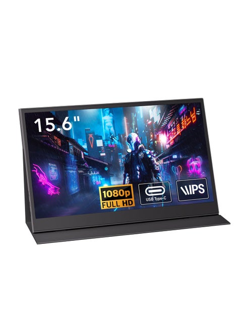 15.6 inch FHD Portable IPS Monitor, 1ms I Leather Case I HDMI x1 Thunderbolt x1 I Mobile Gaming Compatible I External Monitor for Laptop/PC/Mac/Phone |AMD FreeSync T156 Black