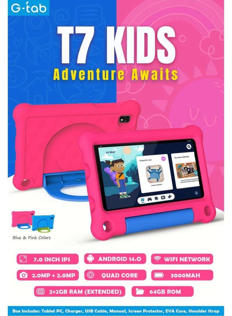 G-Tab T7 Tablet/7 Inches Screen/Android 14.0/WIFI Network/2 MP Front, 2 MP Rear Camera/Quad Core Processor/3000 mAh Battery/2 GB RAM/64 GB ROM/ 2 GB RAM Extendable - Image 2