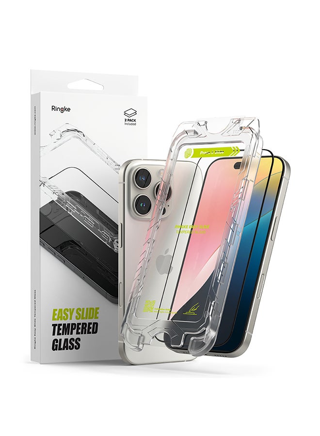 Ringke Tempered Glass [Easy Slide] For iPhone 16 Pro Max Screen Protector, Shatterproof Premium 9H Hardness, Anti-Scratch, Easy to Install - 2 Pack, W Installation Jig  - Image 1