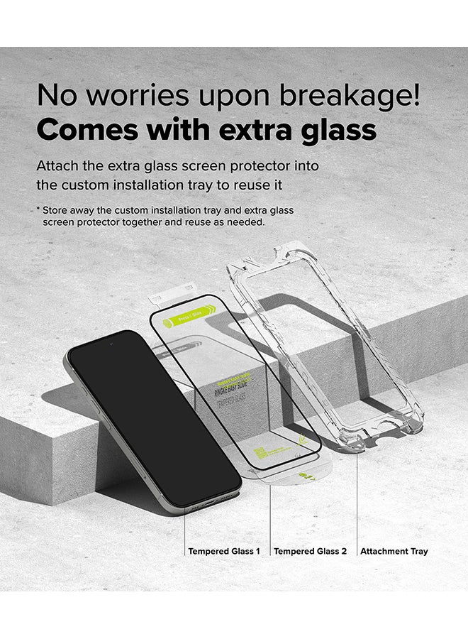 Ringke - Tempered Glass [Easy Slide] For iPhone 16/ iPhone 15 Screen Protector, Case Friendly Shatterproof Premium 9H Hardness, Anti-Scratch 2 Pack, W Installation Jig - Image 1