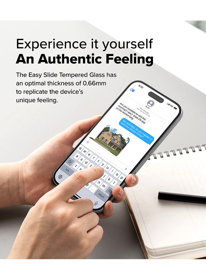 Ringke - Tempered Glass [Easy Slide] For iPhone 16/ iPhone 15 Screen Protector, Case Friendly Shatterproof Premium 9H Hardness, Anti-Scratch 2 Pack, W Installation Jig - Image 1