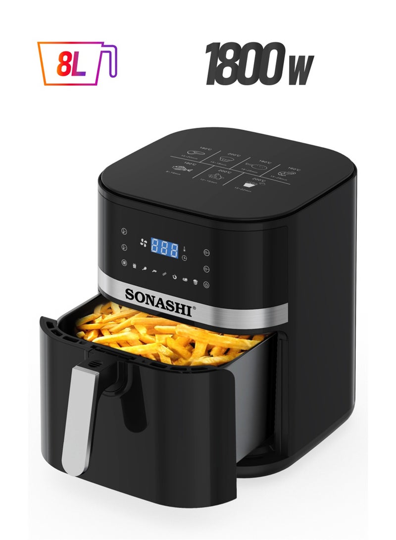 SONASHI - 8L Digital Air Fryer With Temperature Control | Non-Stick Basket With Overheat Protection | Digital Display With Auto Shut-Off Function | Healthy Cooking With Perfect Air Fryer 8 L 1800 W SAF-800N Black - Image 1