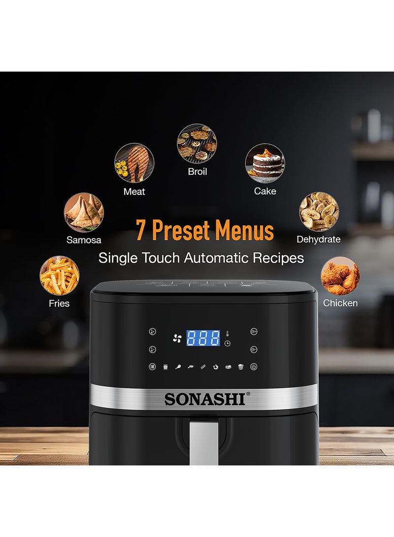 SONASHI - 8L Digital Air Fryer With Temperature Control | Non-Stick Basket With Overheat Protection | Digital Display With Auto Shut-Off Function | Healthy Cooking With Perfect Air Fryer 8 L 1800 W SAF-800N Black - Image 1