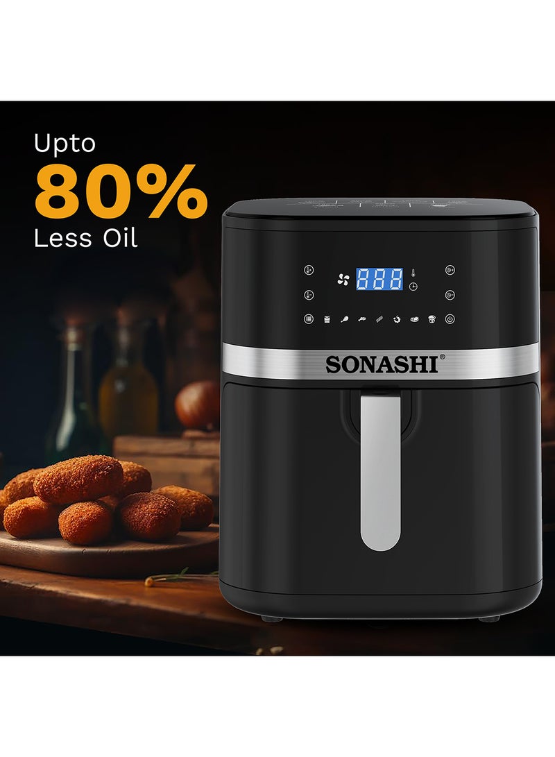 SONASHI - 8L Digital Air Fryer With Temperature Control | Non-Stick Basket With Overheat Protection | Digital Display With Auto Shut-Off Function | Healthy Cooking With Perfect Air Fryer 8 L 1800 W SAF-800N Black - Image 1