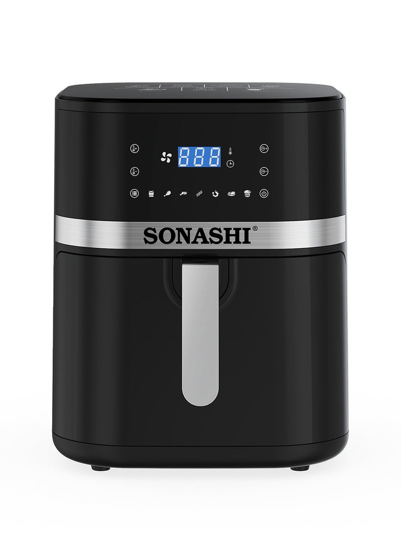 SONASHI - 8L Digital Air Fryer With Temperature Control | Non-Stick Basket With Overheat Protection | Digital Display With Auto Shut-Off Function | Healthy Cooking With Perfect Air Fryer 8 L 1800 W SAF-800N Black - Image 1