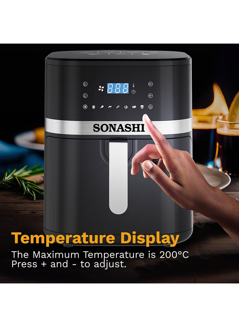 SONASHI - 8L Digital Air Fryer With Temperature Control | Non-Stick Basket With Overheat Protection | Digital Display With Auto Shut-Off Function | Healthy Cooking With Perfect Air Fryer 8 L 1800 W SAF-800N Black - Image 1