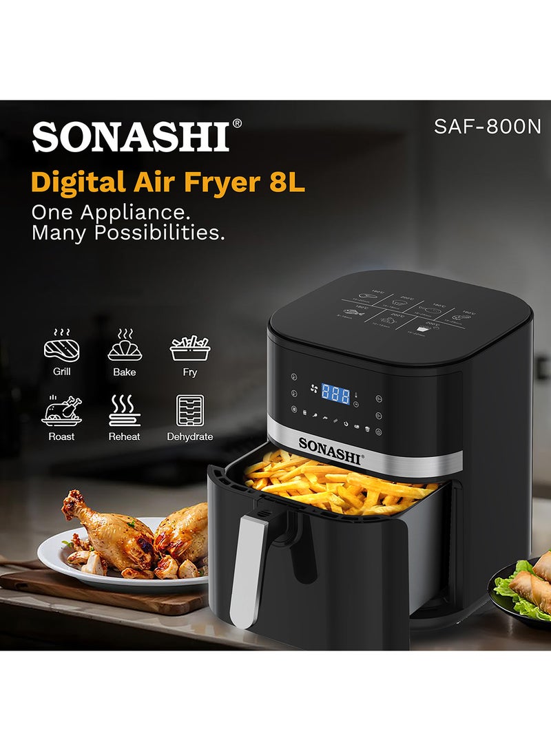 SONASHI - 8L Digital Air Fryer With Temperature Control | Non-Stick Basket With Overheat Protection | Digital Display With Auto Shut-Off Function | Healthy Cooking With Perfect Air Fryer 8 L 1800 W SAF-800N Black - Image 1