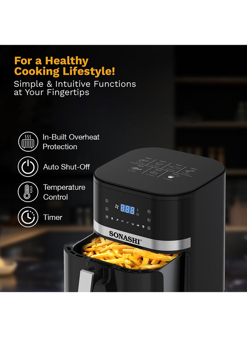 SONASHI - 8L Digital Air Fryer With Temperature Control | Non-Stick Basket With Overheat Protection | Digital Display With Auto Shut-Off Function | Healthy Cooking With Perfect Air Fryer 8 L 1800 W SAF-800N Black - Image 1