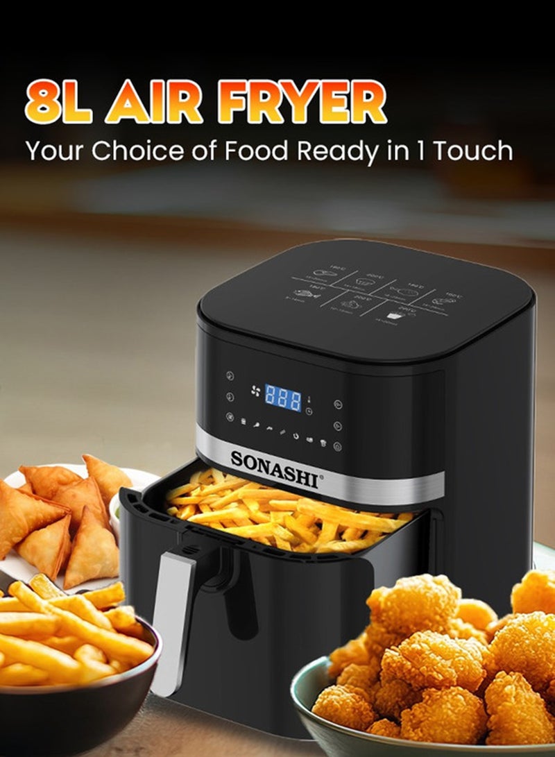 سوناشي 8L Digital Air Fryer With Temperature Control | Non-Stick Basket With Overheat Protection | Digital Display With Auto Shut-Off Function | Healthy Cooking With Perfect Air Fryer 8 L 1800 W SAF-800N Black - Image 1