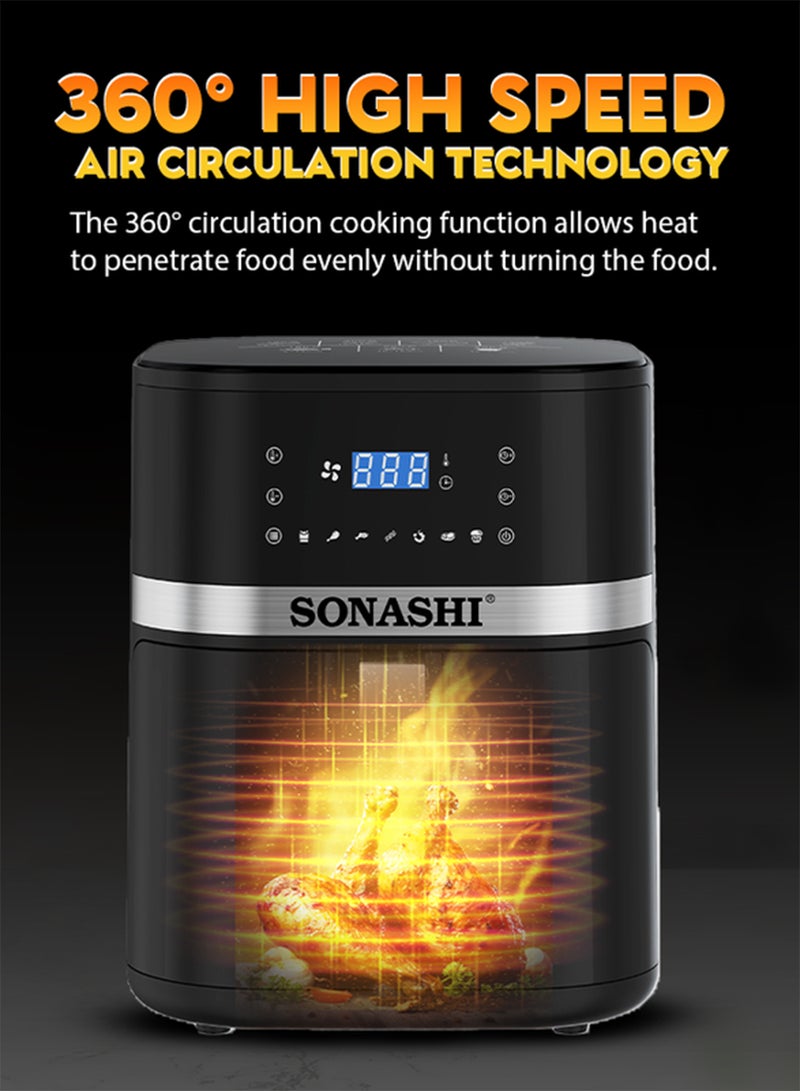 سوناشي 8L Digital Air Fryer With Temperature Control | Non-Stick Basket With Overheat Protection | Digital Display With Auto Shut-Off Function | Healthy Cooking With Perfect Air Fryer 8 L 1800 W SAF-800N Black - Image 3