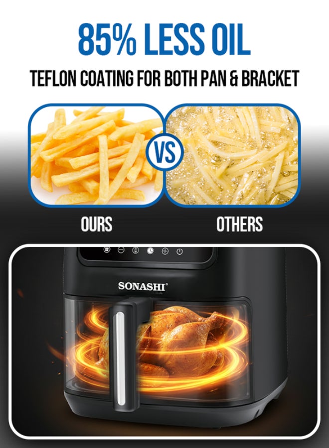 SONASHI 8L Digital Air Fryer With Temperature Control | Non-Stick Basket With Overheat Protection | Digital Display With Auto Shut-Off Function | Healthy Cooking With Perfect Air Fryer 8 L 1800 W SAF-800N Black - Image 4