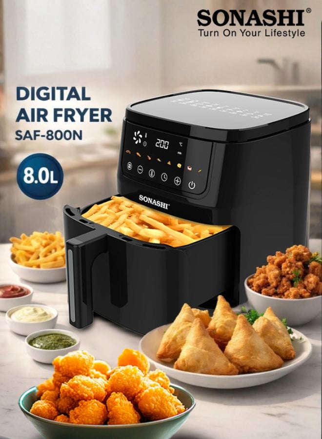 SONASHI 8L Digital Air Fryer With Temperature Control | Non-Stick Basket With Overheat Protection | Digital Display With Auto Shut-Off Function | Healthy Cooking With Perfect Air Fryer 8 L 1800 W SAF-800N Black - Image 1