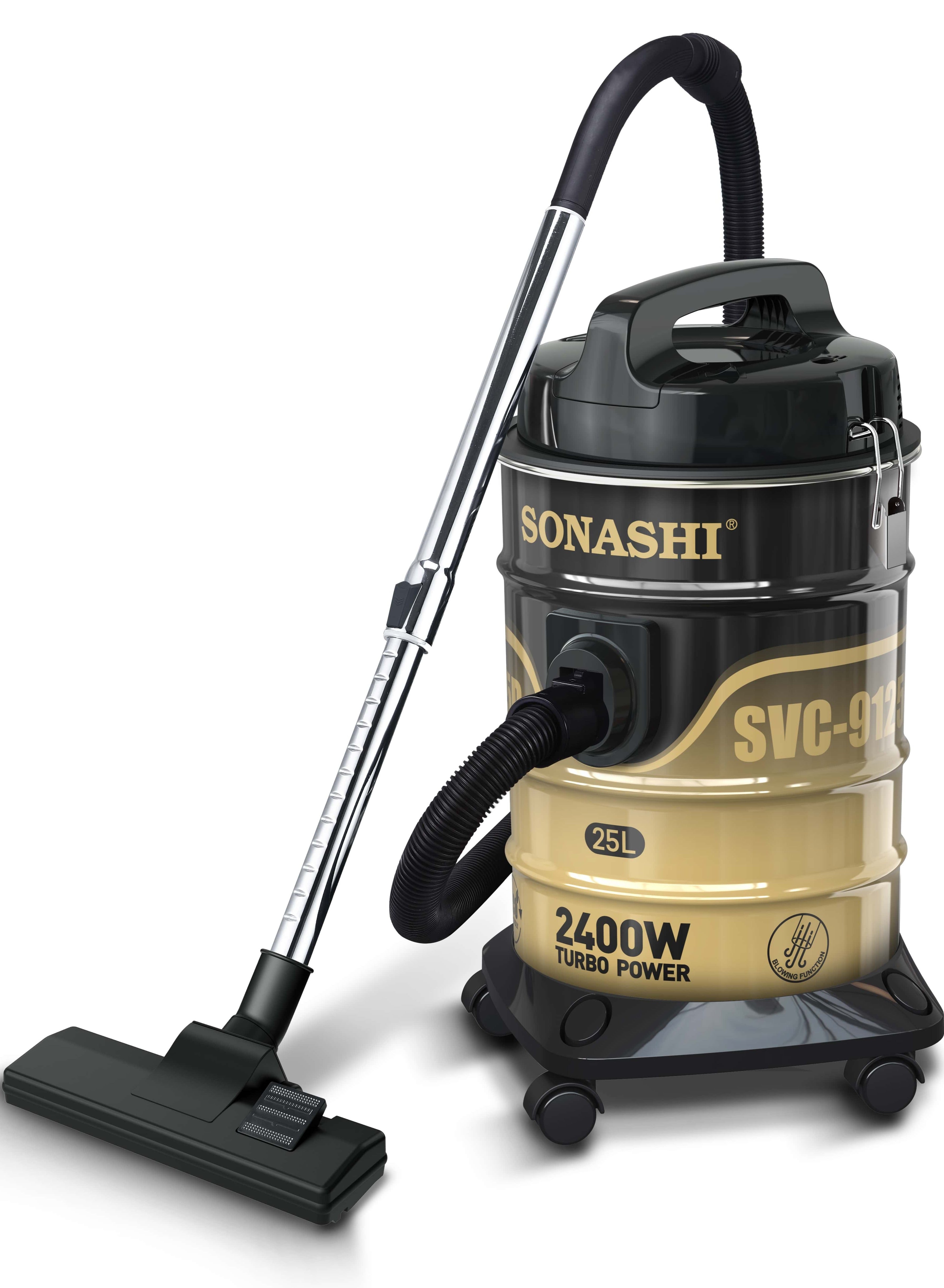 SONASHI Drum Vacuum Cleaner with 25L Dust Capacity | Strong Suction with Low Noise | Multi-Stage Filtration with Dust Full Indicator | Wheel Base for Easy Use | For Home & Offices 25 L 2400 W SVC-9125D Black 