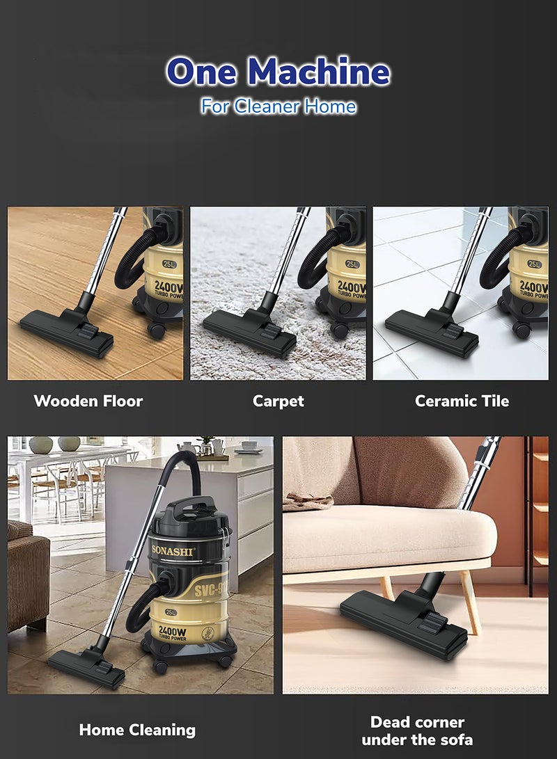 SONASHI Drum Vacuum Cleaner with 25L Dust Capacity | Strong Suction with Low Noise | Multi-Stage Filtration with Dust Full Indicator | Wheel Base for Easy Use | For Home & Offices 25 L 2400 W SVC-9125D Black  - Image 5