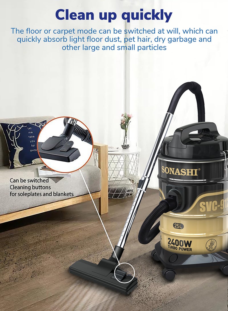 SONASHI Drum Vacuum Cleaner with 25L Dust Capacity | Strong Suction with Low Noise | Multi-Stage Filtration with Dust Full Indicator | Wheel Base for Easy Use | For Home & Offices 25 L 2400 W SVC-9125D Black  - Image 4
