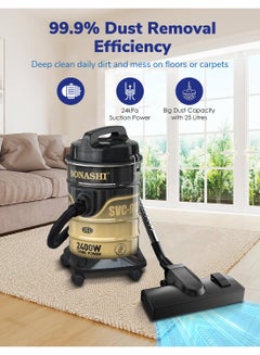 SONASHI Drum Vacuum Cleaner with 25L Dust Capacity | Strong Suction with Low Noise | Multi-Stage Filtration with Dust Full Indicator | Wheel Base for Easy Use | For Home & Offices 25 L 2400 W SVC-9125D Black  - Image 2