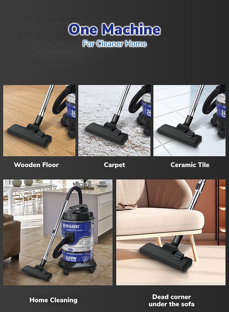 SONASHI - Drum Vacuum Cleaner with 25L Dust Capacity | Strong Suction with Low Noise | Multi-Stage Filtration with Dust Full Indicator | Wheel Base for Easy Use | For Home & Offices 25 L 2400 W SVC-9125D Blue - Image 1