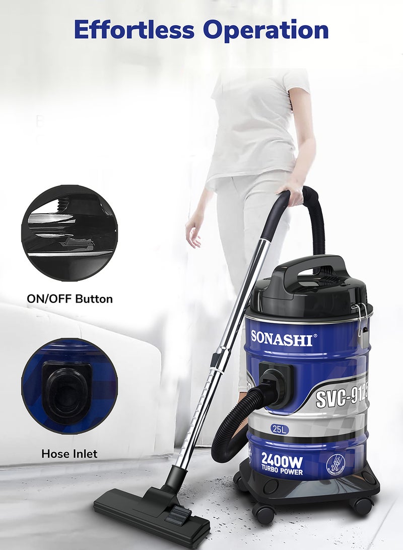 SONASHI - Drum Vacuum Cleaner with 25L Dust Capacity | Strong Suction with Low Noise | Multi-Stage Filtration with Dust Full Indicator | Wheel Base for Easy Use | For Home & Offices 25 L 2400 W SVC-9125D Blue - Image 1