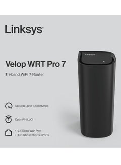 Velop WRT Pro 7 WiFi 7 Router TriBand BE11000 - Open WRT for Developer, LuCI Interface, 1.5GHz Quad Core Processor, Easy Set-up, up to 2,700 sq.ft. 200 Devices - 1x Router Black - pnsku/N70109569V/45/_/1726207261/ed62caff-329f-4742-b543-d60236bd7a2b