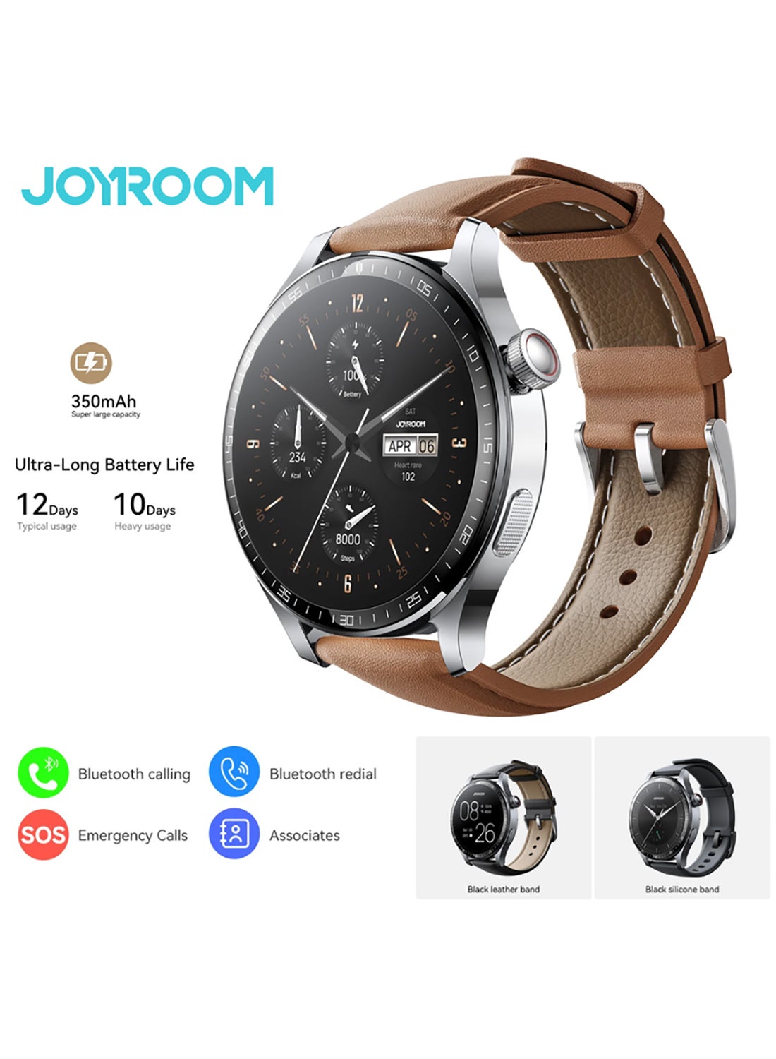 جوي روم 350 mAh 48mm JR-FC2 Pro Classic Series Smart Watches for Men & Women Smartwatch with Bluetooth Make/Answer Calls Fitness Modes and Sleep Modes Multi-app Message Reminder and languages Arabic, English Etc Moonlight Silver 