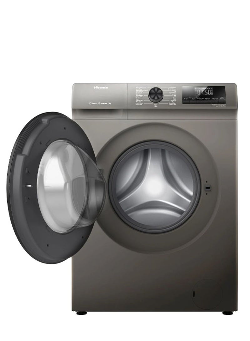 هايسنس 7 KG Front Load Washer, Inverter WFQP7012EVMT Silver  - Image 2